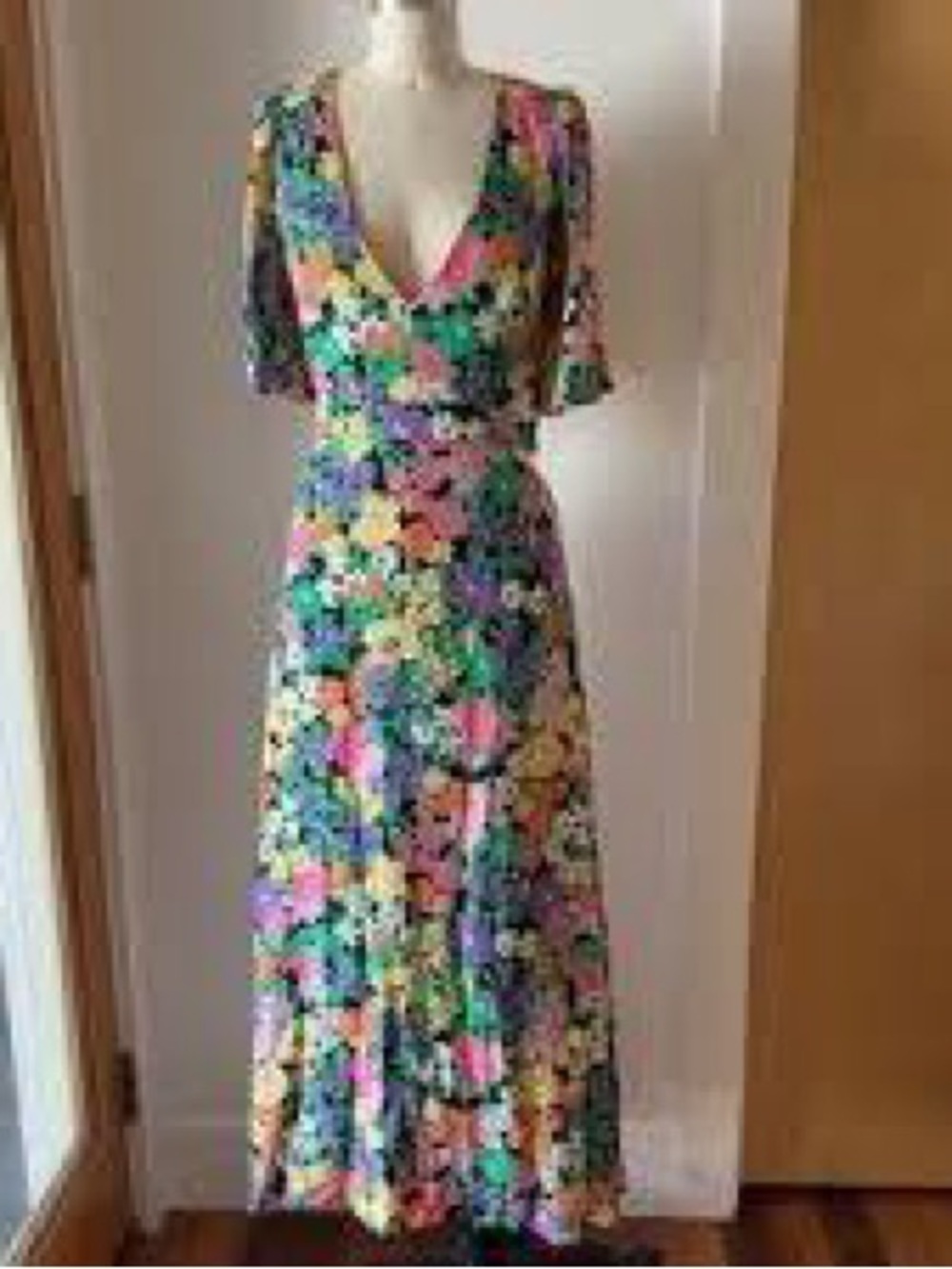 AFRM Floral V-Neck Maxi Dress With Side Cutouta in Multicolor NWOT - Picture 5 of 12